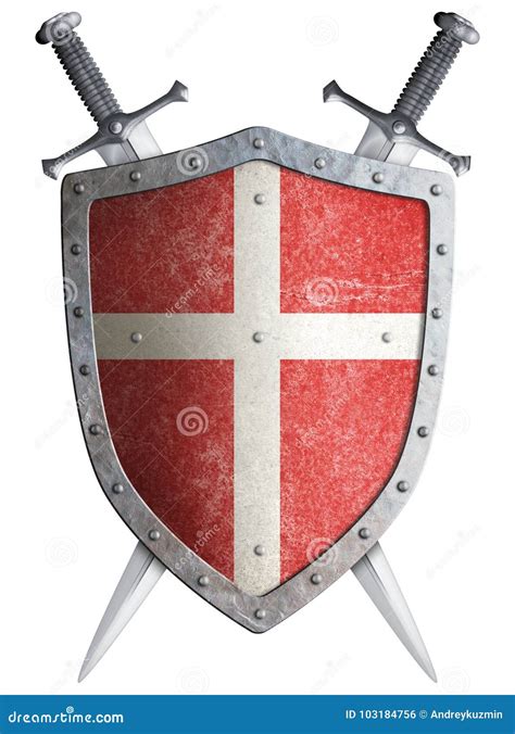 Medieval Crusader Shield And Two Crossed Swords Isolated 3d ...