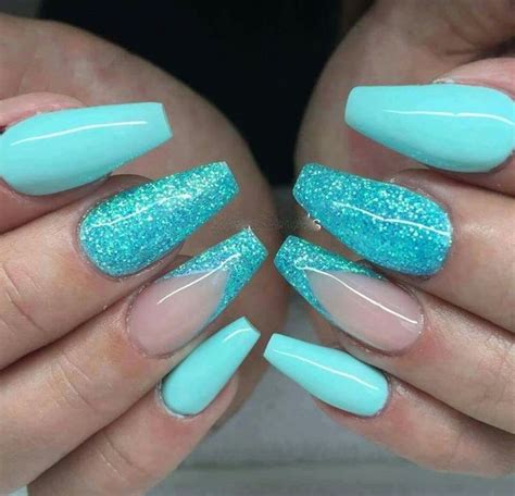 Tiffany Blue Nails glitter summer nails | Turquoise nails, Blue acrylic nails, Tiffany blue nails