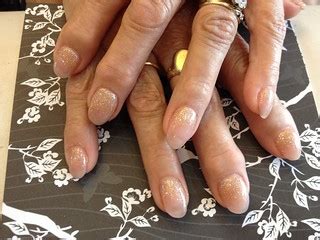 Acrylic nails with pink whisper gel polish and gold glitte… | Flickr