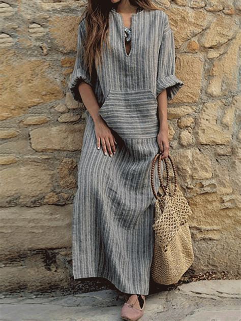 V neck Sheath Women Cotton Stripe Half Sleeve Paneled Plain Summer Dress (mit Bildern) | Casual ...