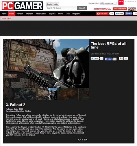 Fallout 2 named the 3rd best RPG of all time by PCGamer.com : Fallout