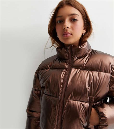 Girls Bronze Metallic Crop Puffer Jacket | New Look