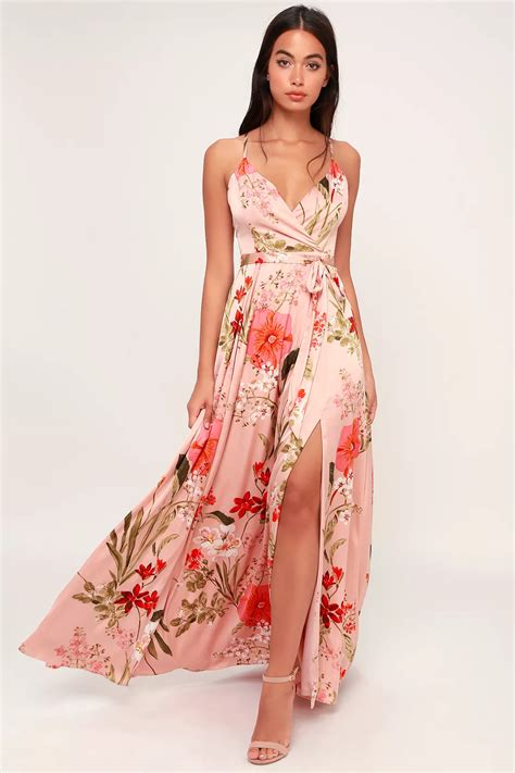 Still the One Blush Pink Floral Print Satin Maxi Dress | Pink floral maxi dress, Satin maxi ...