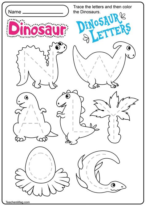 Dinosaur Letters & Number Tracing Worksheets | TeachersMag.com ...