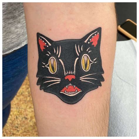 Traditional Black Cat Tattoo Flash