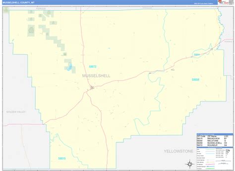 Musselshell County, MT Zip Code Wall Map Basic Style by MarketMAPS - MapSales