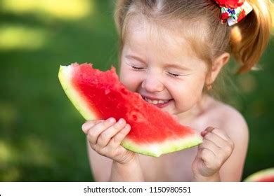 Child Eating Watermelon Garden Kids Eat Stock Photo 1150980551 ...