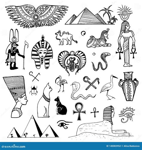 Vector Hand Drawn Sketch of Egypt Symbols Illustration on White Background Stock Vector ...