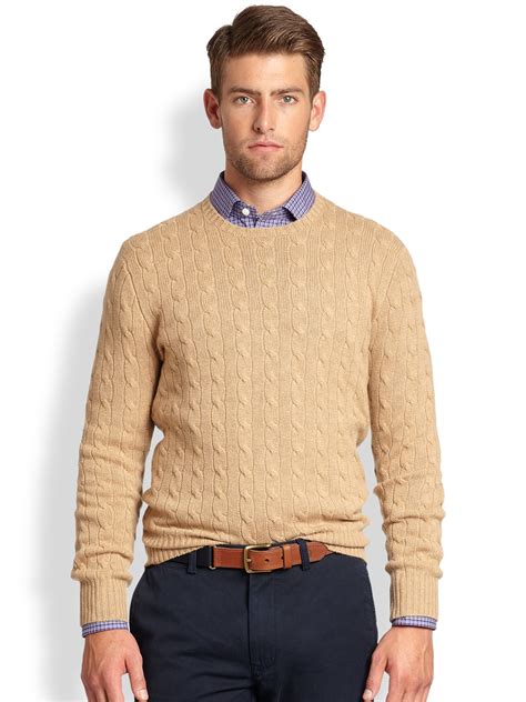 Polo Ralph Lauren Camel Cable Knit Cotton Sweater Mens : Polo ralph lauren 100% cashmere tan ...