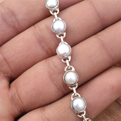 Pearl bracelet 925 Sterling Silver Pearl Gemstone Silver | Etsy