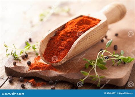 Red Ground Paprika Spice in Wooden Scoop Stock Image - Image of pepper ...