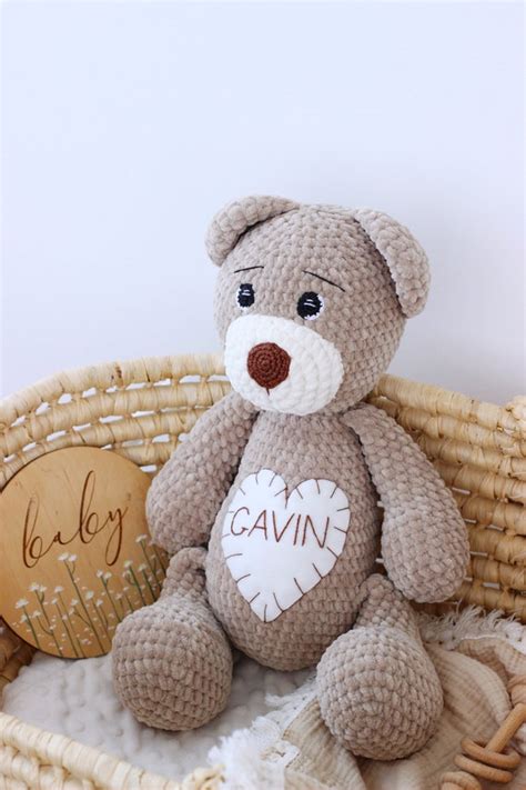 Personalized Stuffed Teddy Bear Custom Plush Crochet Bear - Etsy