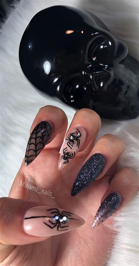 40 Cute Halloween Nail Designs : Shimmery Spider Web Stiletto Nails I ...