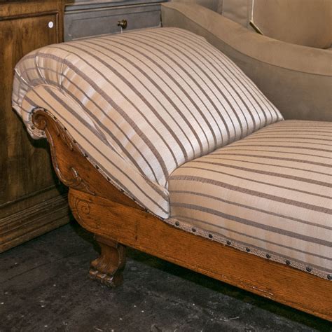 Antique Oak Fainting Couch with Striped Upholstery | Grandview Mercantile