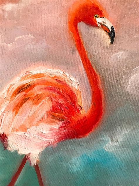 Flamingo Painting Original Oil Art Florida Artwork Sunset Wall | Etsy