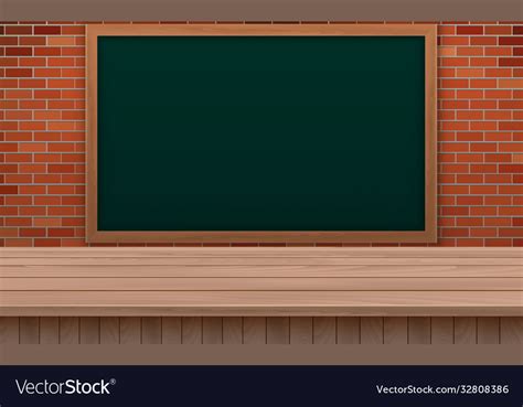 Green board and wooden table in classroom Vector Image