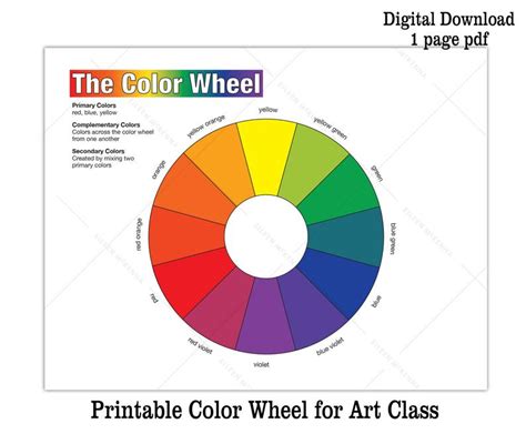 Printable Color Wheel Kids Art Class Activity Sheet Digital | Etsy ...