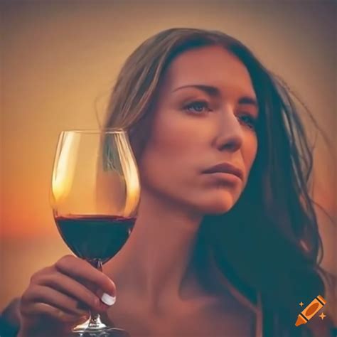Woman enjoying wine at sunset