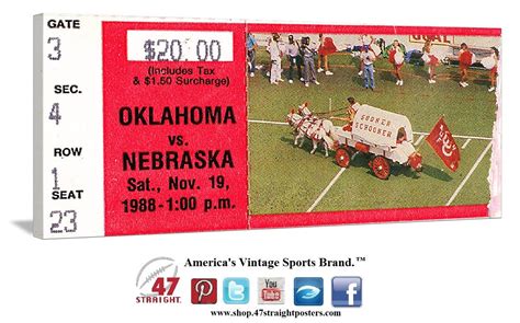 OU Sooners man cave art. 1988 OU vs. Nebraska Football Ticket Art on canvas by Row One Bra ...