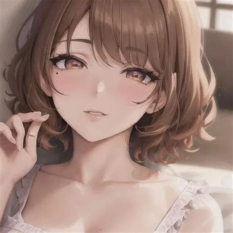 Anime girl with short apricot, hair shadows brown e... | OpenArt