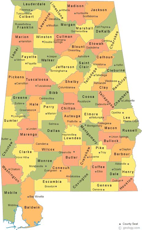 Alabama Map With Counties And Cities - Winna Kamillah