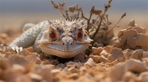 A horned lizard camouflaged amongst desert pebbles, only its spiked ...