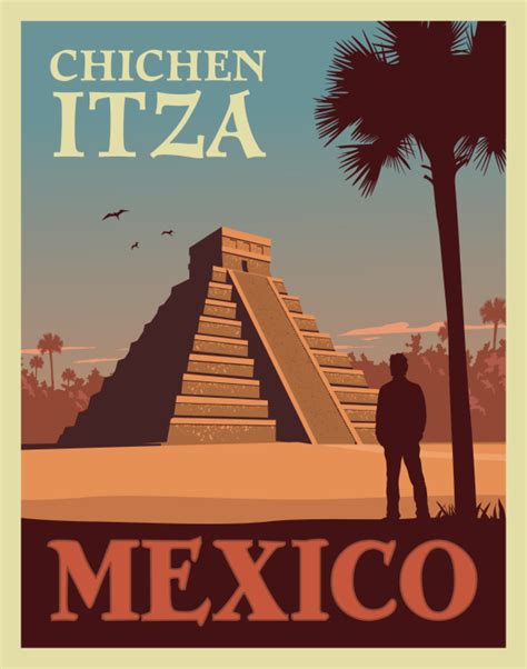 Chichen Itza Mexico Vintage Style Travel Poster | Poster de viagens ...