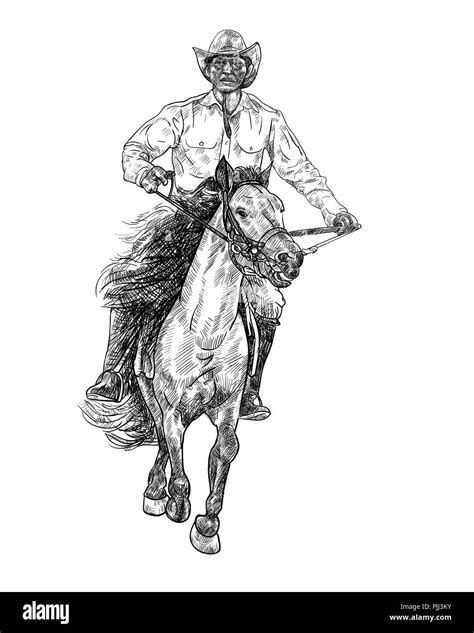 Drawing black and white of cowboy riding horse,vector illustration Stock Vector Image & Art - Alamy