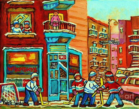 Wilensky's Corner Hockey Game Montreal Winter Diner Paintings Carole Spandau Painting by Carole ...