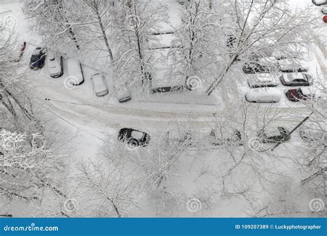 The Aerial View during a Heavy Snowfall. Stock Image - Image of city ...