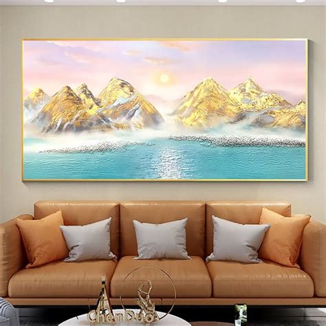 Jual lukisan abstrak gunung emas art ukuran 150x80 | Shopee Indonesia