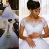 African Lace Appliques Ball Gown Wedding Dresses Short Sleeves Plus Size Gowns Bride Dresses ...