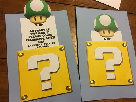 My homemade Mario Brothers invitations! Time consuming but pretty easy. | Mario party, Mario ...