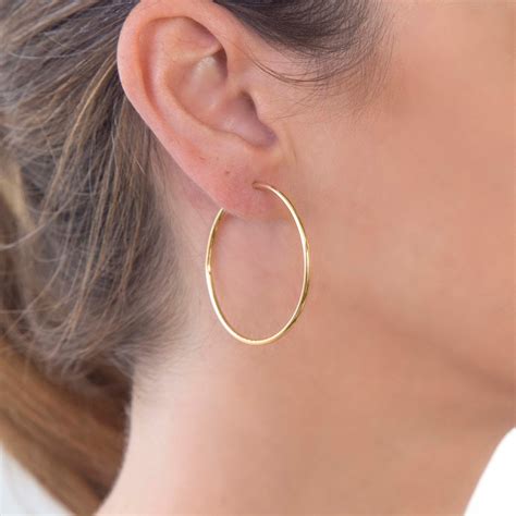 Gold Hoop Earrings, Real Gold 14k Earrings, Large Hoop Earrings, Dangle Hoop Earrings, Clip on ...