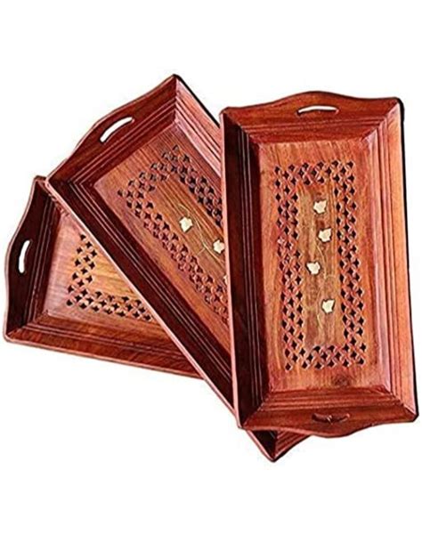 Matte Brown Rectangular Wooden Serving Tray Set, For Event at Rs 449 ...