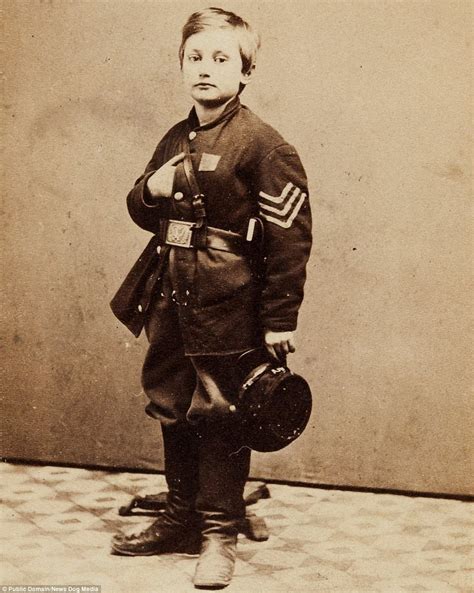 Little Johnny Clem, aged 12 in 1863, in uniform, with the stripes ...