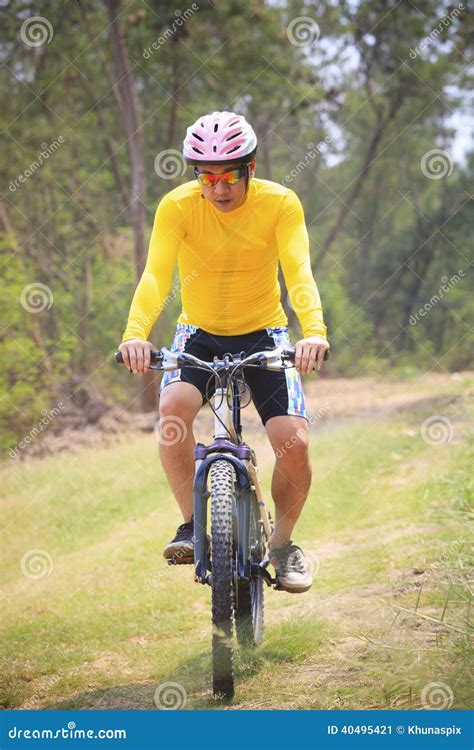 Man And Mountain Bike Riding In Jungle Track Use For Bicycle Sport ...