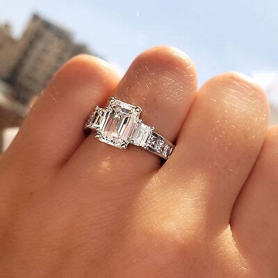 2.05 Ct 3-Stone Emerald Cut w/ Princess Diamond Engagement Ring H,VS1 ...