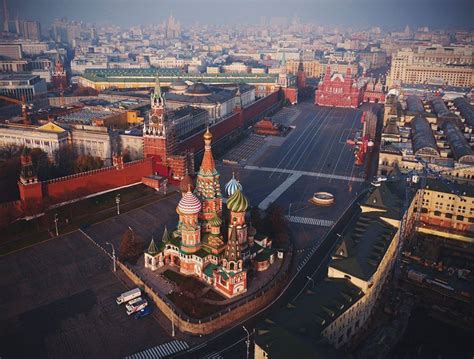 An aerial view of St. Basil's Cathedral & Red Square, Moscow ...