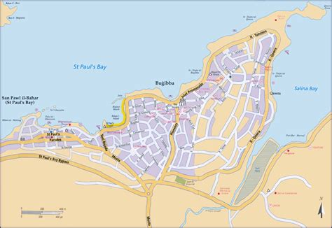 Een plattegrond van Bugibba en Qawra