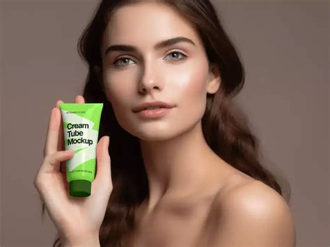 Cream Tube Mockup With Woman Model — Mockup Zone