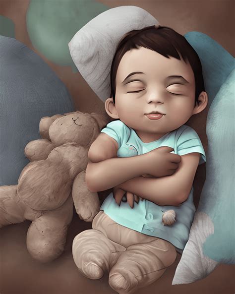 Sleeping Baby with Teddy Bear · Creative Fabrica