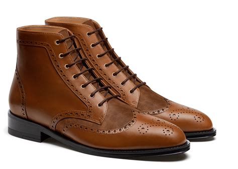 Brogue Boots - brown leather & waxed leather