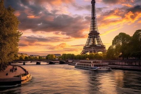 Eiffel Tower and Seine River at Sunset, Paris, France, the Eiffel Tower ...