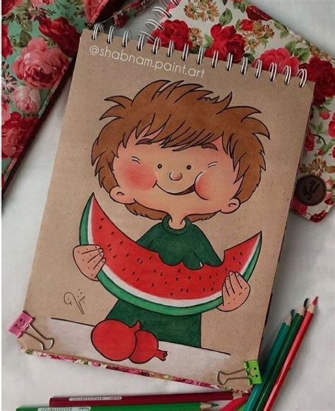 child eating watermelon | Mini canvas art, Cute easy drawings, Cute doodle art