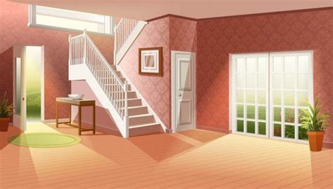 Cartoon Illustration Without Furniture. Big Empty Living Room With Big Windows Going To The ...