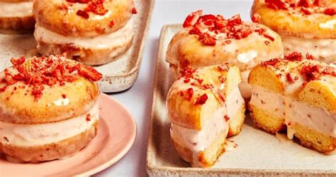 Strawberry Shortcake Doughnut Ice Cream Sandwiches | Punchfork