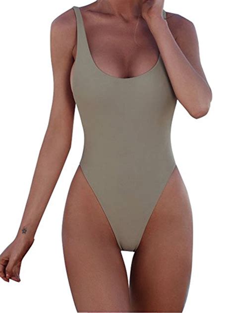 SAYFUT Sexy Women One-Piece Swimsuits Soild Color Swimwear Bathing Suit ...