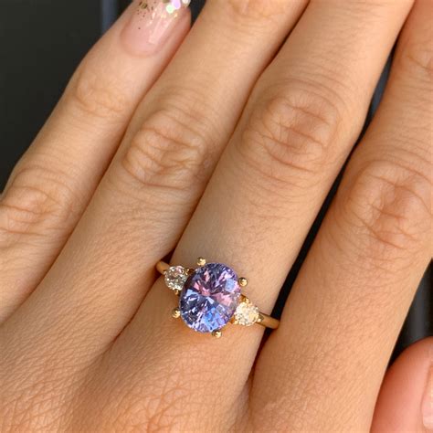 3.68ct Purple Sapphire Three-Stone Ring | Purple engagement rings, Purple sapphire ring, Purple ...