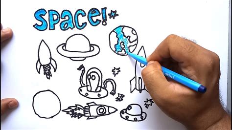 space drawing for kids coloring pages for children draw alien spaceship - YouTube